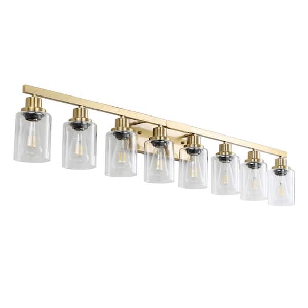 51.2 in. Farmhouse 8-Light Gold Bathroom Vanity Light Vintage Wall Light with Clear Glass Shade, Bulbs Not Included