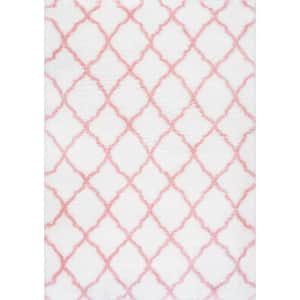 Nelda Trellis Shag Baby Pink Doormat 3 ft. x 5 ft. Area Rug
