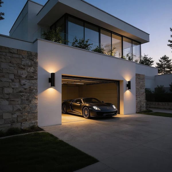 Briignite 2-Pack Modern Black Metal Outdoor Wall Light, Up and