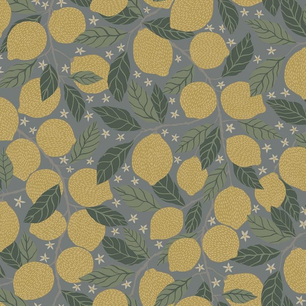 A-Street Prints Lemona Blue Fruit Tree Non Woven Paper Wallpaper Sample