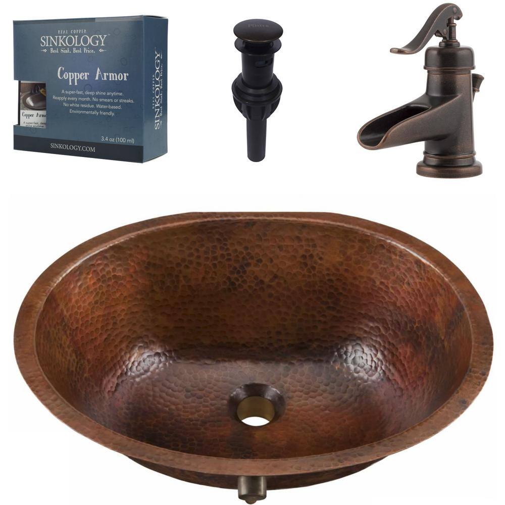 SINKOLOGY Freud 18 Gauge 19.25 in. Copper Undermount Bath Sink in Aged Copper with Ashfield Faucet Kit -  SB207-19AG-F042