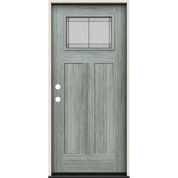 JELD-WEN 36 in. x 80 in. Right-Hand 1/4 Lite Craftsman Ballantyne Decorative Glass Stone Fiberglass Prehung Front Door
