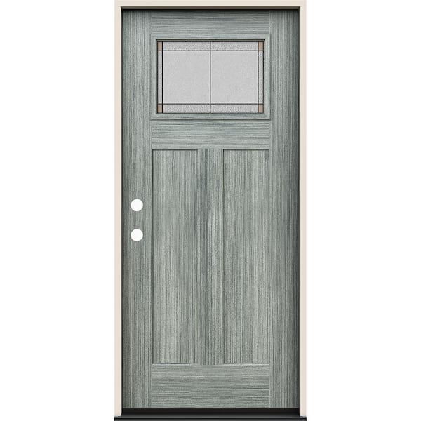 Jeld Wen 36 In X 80 In Right Hand 14 Lite Craftsman Ballantyne Decorative Glass Stone