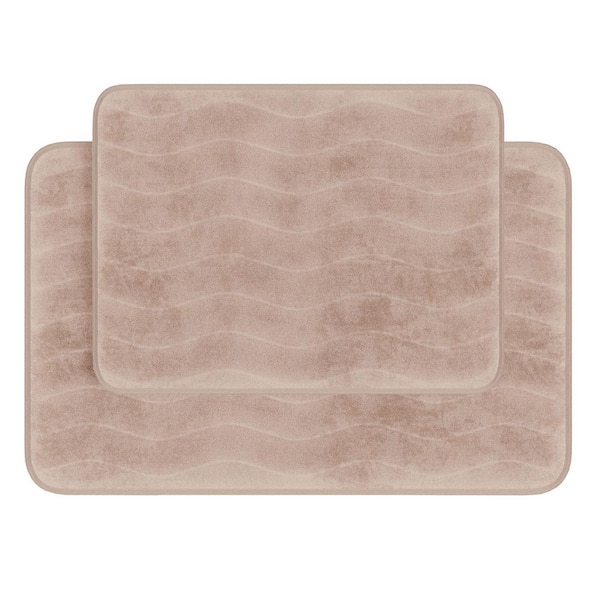 Taupe 20.25 in. x 32.25 in. Memory Foam 2-Piece Bath Mat Set