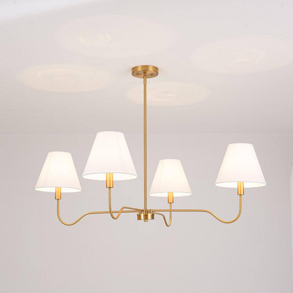 Velr 4-Light 42.5 in. Bohemian Linear Brass Chandelier with Cone Fabric Linen Shades price history on PriceWatchPro