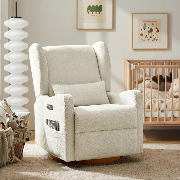 Renato Ivory 29.5 in. W Modern Swivel Glider Recliner with Built-in Nightlight