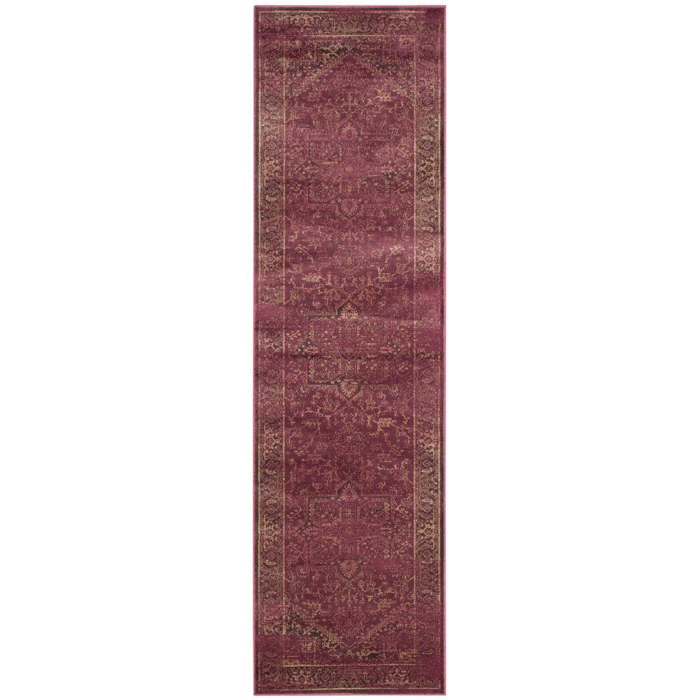 SAFAVIEH Vintage Raspberry 2 ft. x 8 ft. Border Runner Rug VTG114
