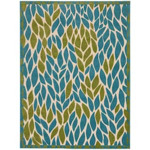 Aloha Blue/Green 5 ft. x 7 ft. Botanical Contemporary Indoor/Outdoor Area Rug