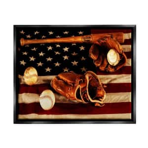 Vintage American Flag Baseball Sports Rustic Photo by Daniel Sproul Floater Frame Sports Wall Art Print 21 in. x 17 in.