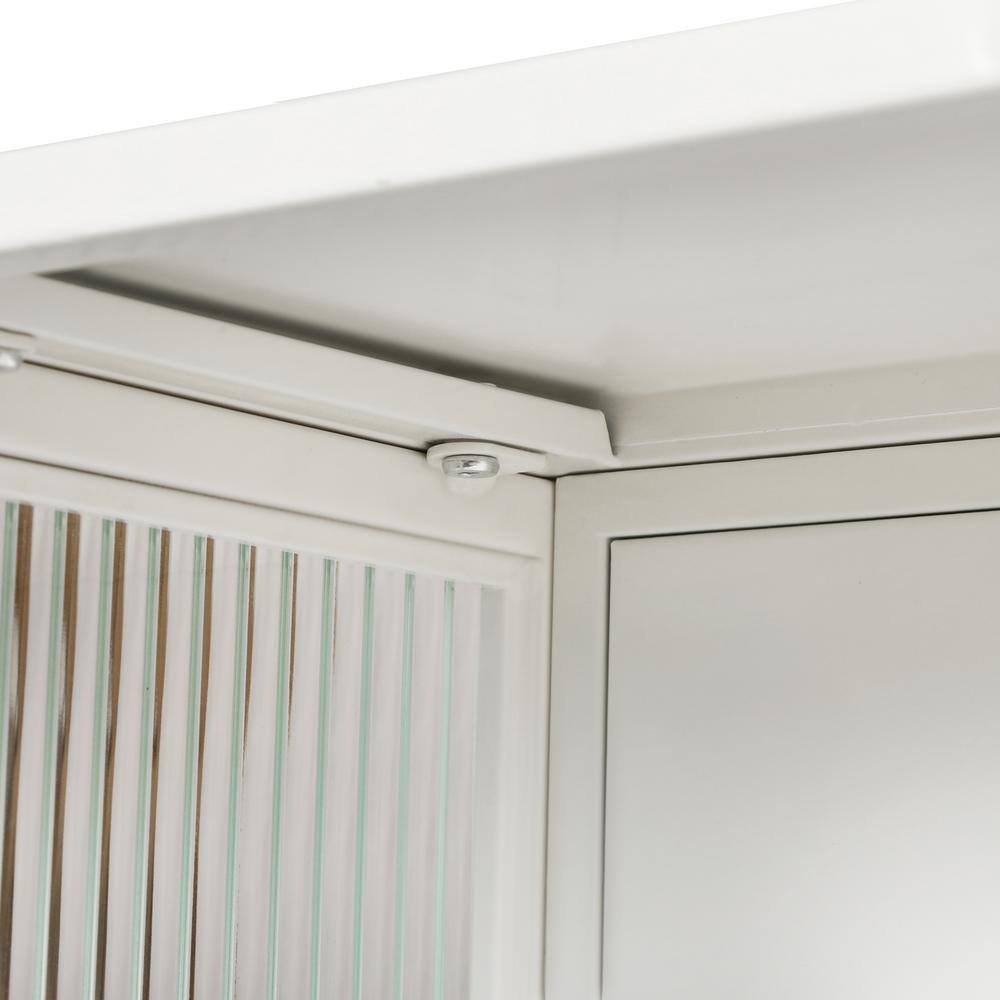 White Iron and Glass Wall-Mounted Pantry Organizer Cabinet