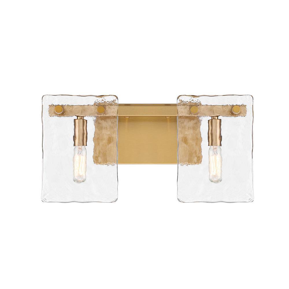 Warm Brass 2-Light Vanity with Handmade Water Glass