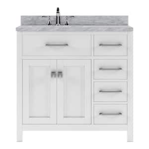 Caroline Parkway 36 in. W x 22 in. D x 35 in. H Single Sink Bath Vanity in White with Marble Top