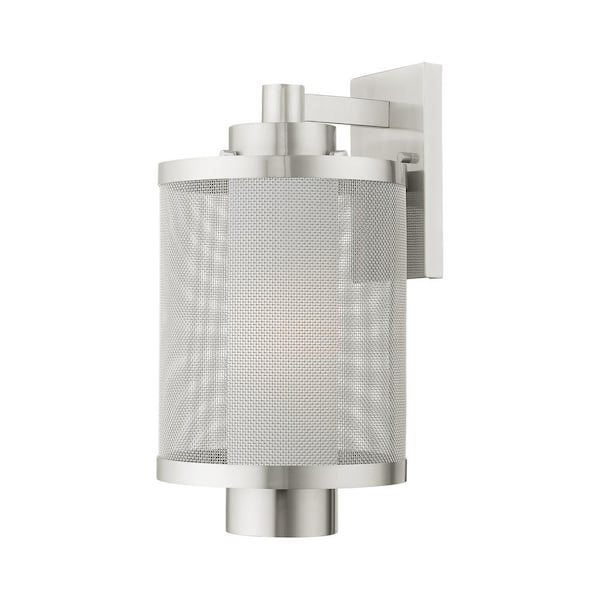 AVIANCE LIGHTING Roycroft 17 in. 1-Light Brushed Nickel Outdoor Hardwired Wall Lantern Sconce with No Bulbs Included