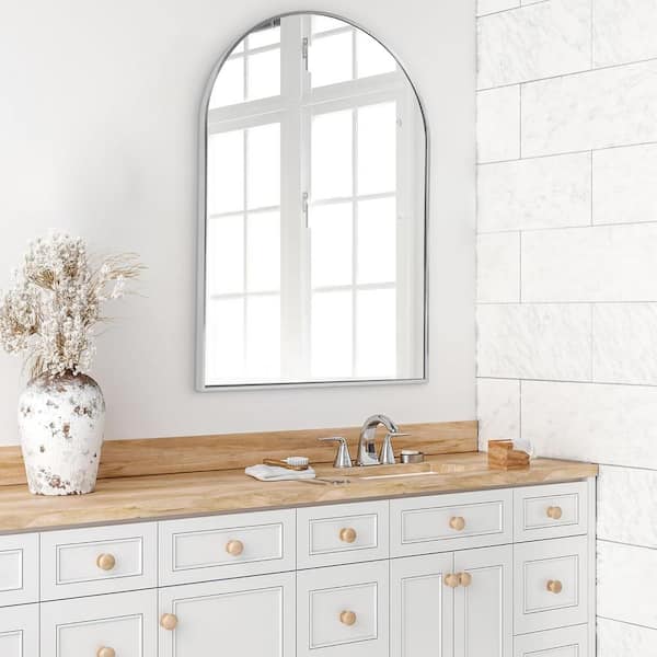 Nestfair 24 in. W x 36 in. H Classic Arch Top Silver Metal Framed Wall Mirror