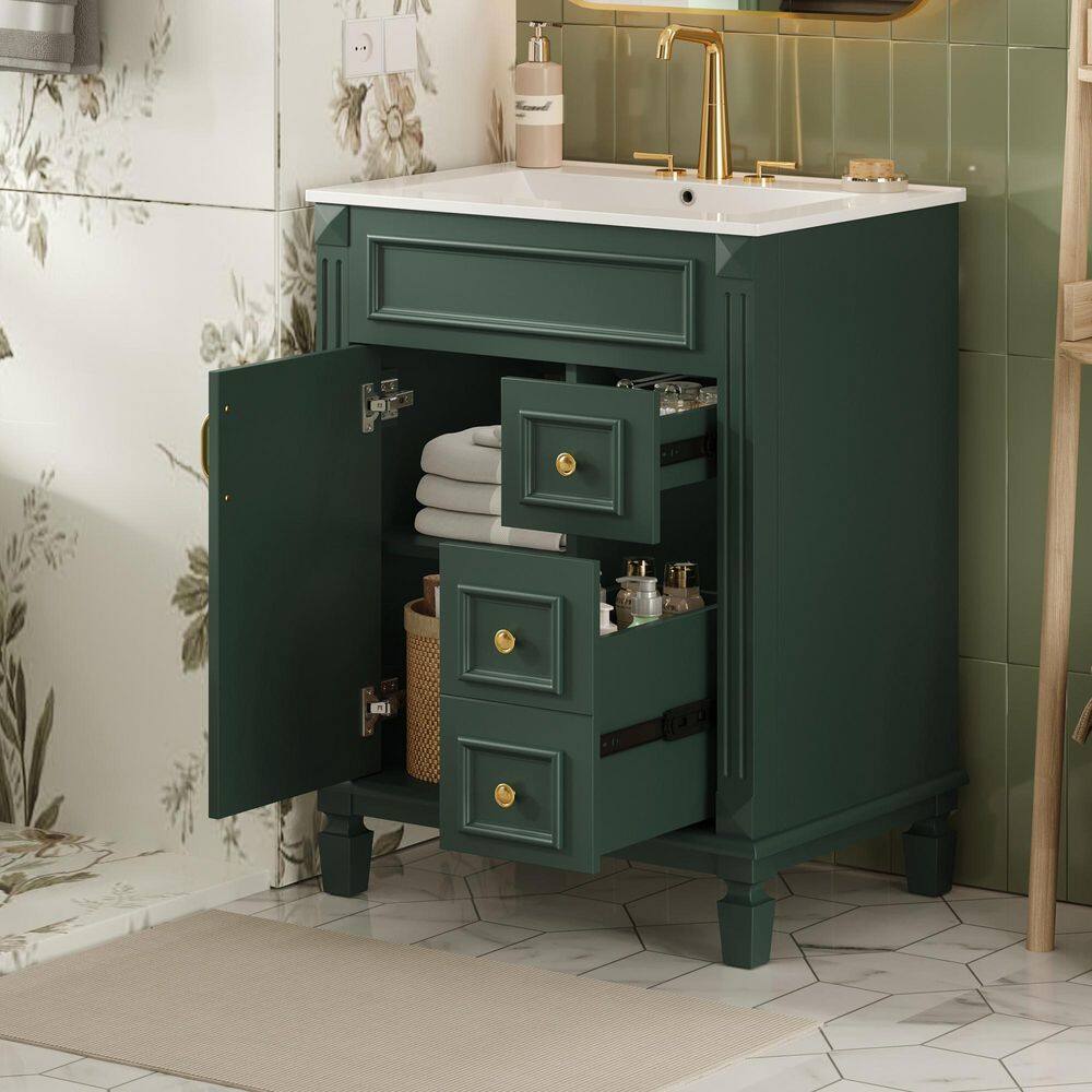 24 in. Single Sink Freestanding Green Bath Vanity with White Ceramic Sink Top price history on PriceWatchPro