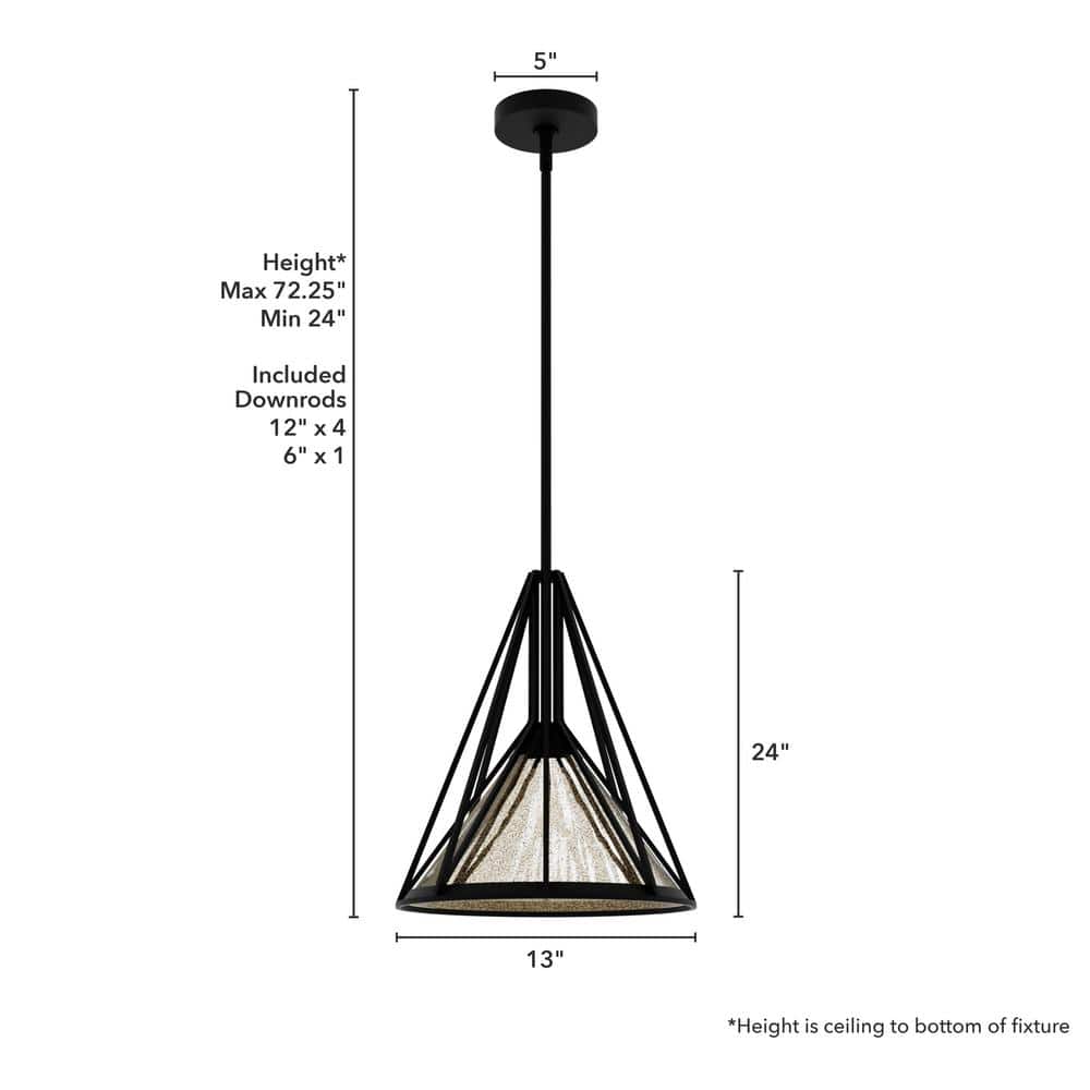 Medium Black Iron Geometric Pendant Light with Mercury Glass