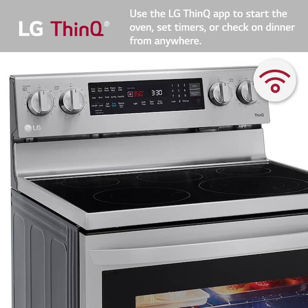 LG 30 6.3 cu. ft. Smart Air-Fry Convection Single Oven Freestanding  Electric Range with 5 Smoothtop Burners - PrintProof Black Stainless Steel