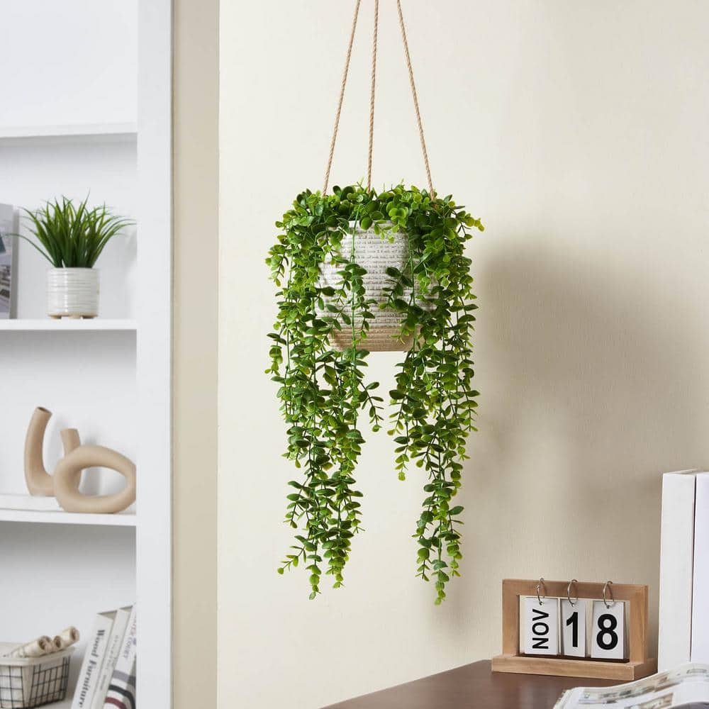 Ramble Hanging 36 in. H Artificial Eucalyptus Plant in Ceramic Pot ...