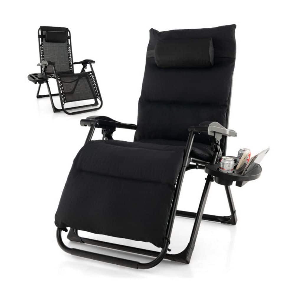 Black Metal Zero Gravity Lounge Chair Adjustable Patio Chair with Removable Cushion and Cup Holder Tray price history on PriceWatchPro