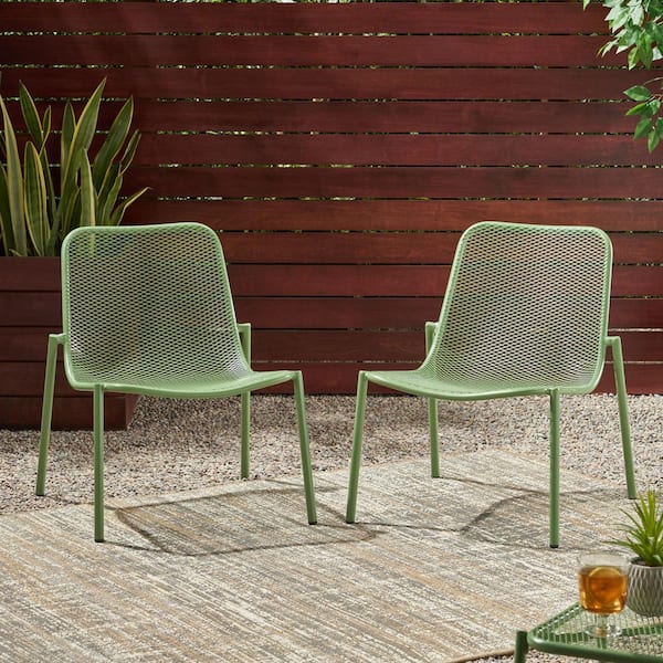 Unbranded KINCAID Modern Green Mesh Stackable Iron Frame Outdoor Dining  Chair Set of for Stylish and Space-Saving Patio Seating