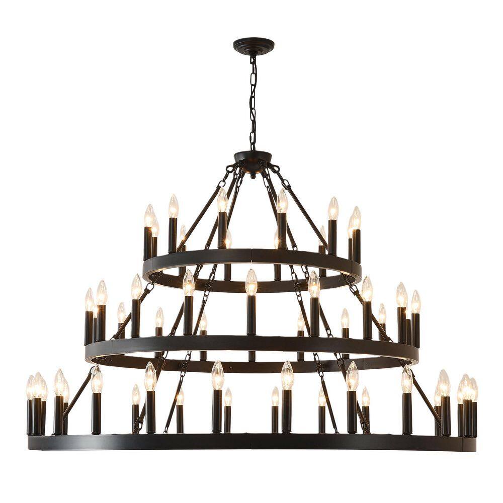 Avex 36-Light Matte Black 3 Tiers Wagon Wheel Pendant Light with Iron Frame, No Bulbs Included price history on PriceWatchPro