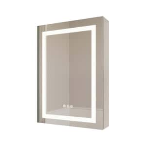 20 in. W x 26 in. H Rectangular Silver Aluminum Lighted Recessed/Surface Mount Medicine Cabinet with Mirror