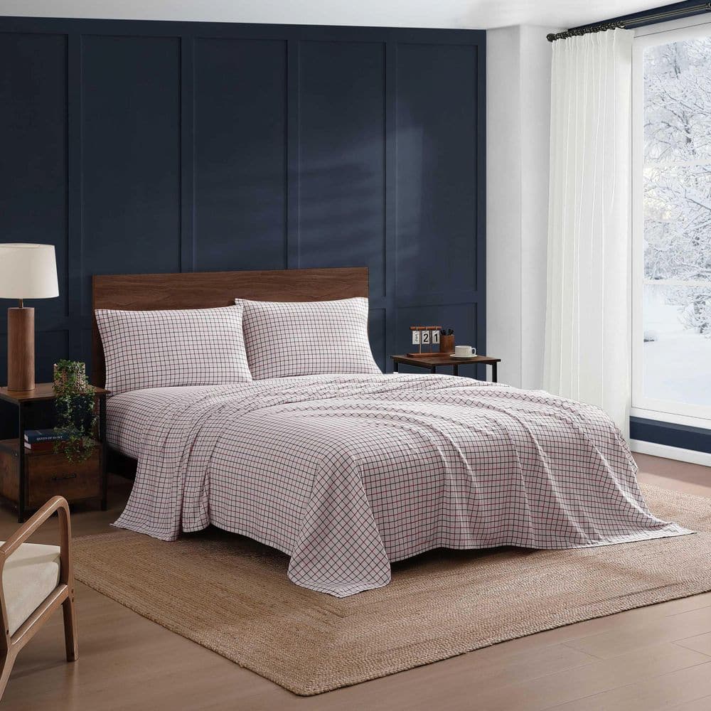 Tompkins Windowpane 4-Piece White/Red/Navy Blue Flannel Queen Sheet Set price history on PriceWatchPro
