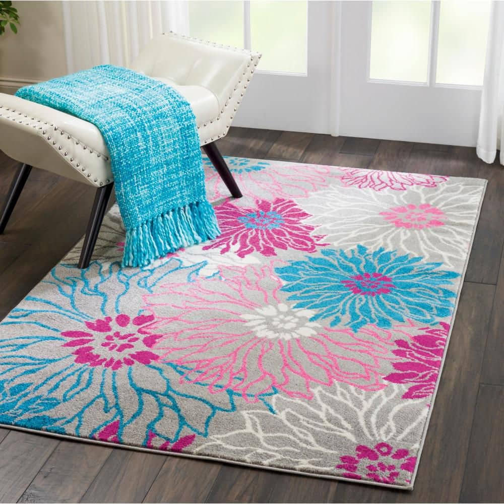 Nourison Passion Grey 4 ft. x 6 ft. Floral Contemporary Area Rug