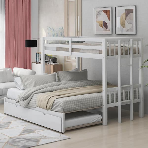 Qualler White Twin Over Pull-out Bunk Bed With Trundle
