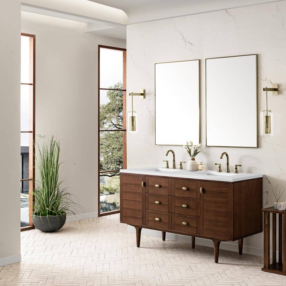 Amberly 60" Walnut Double Vanity with White Quartz Top