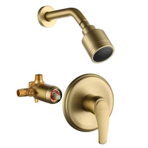 1-Spray Patterns with 4.1 GPM 2.52 in. Wall Mount Rain Fixed Shower Head with Single Lever Handle in Brushed Gold