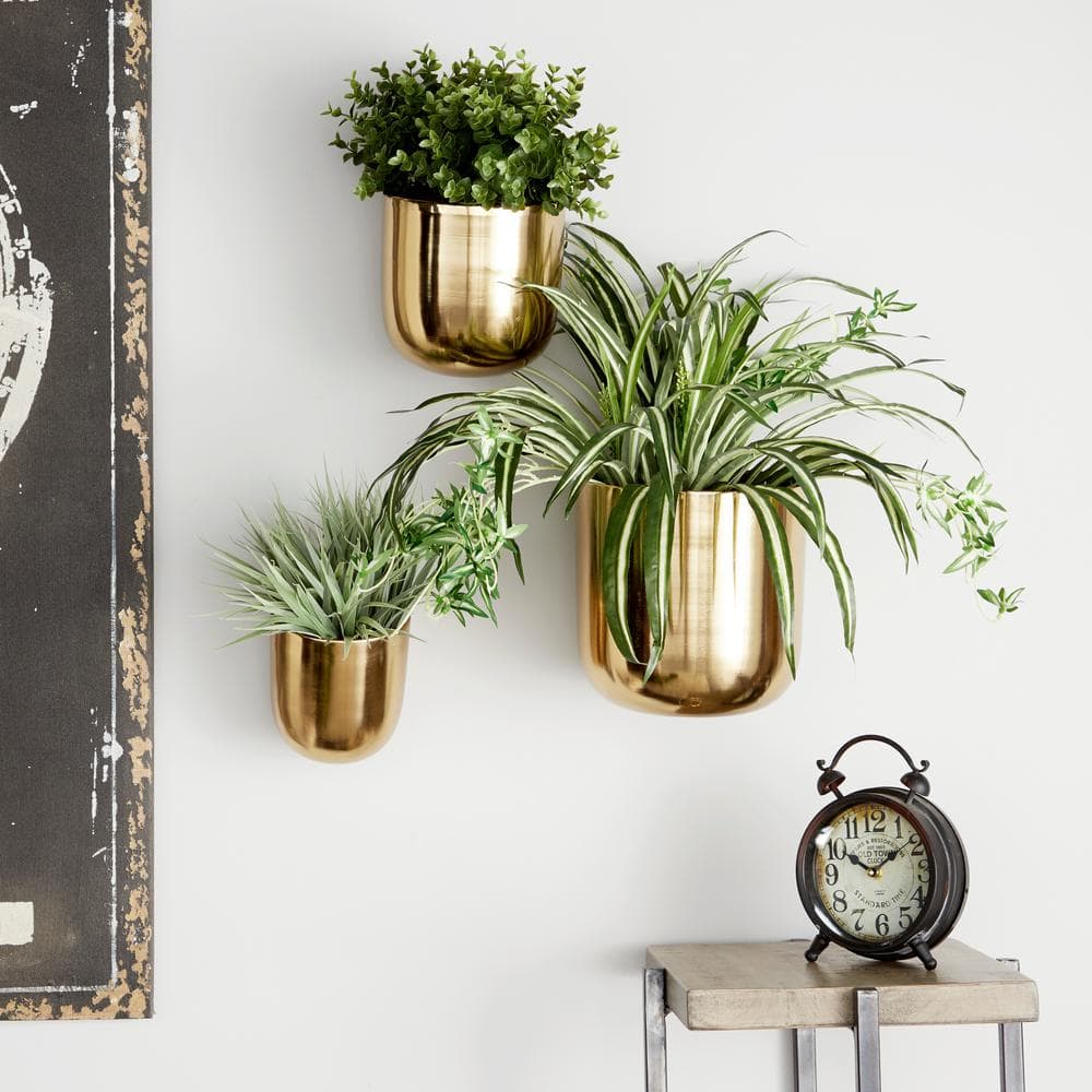 Gold Iron Indoor Outdoor Round Wall Planter Set of 3