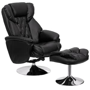 Wills Black Faux Leather Recliner with Ottoman with Swivel Chrome Base