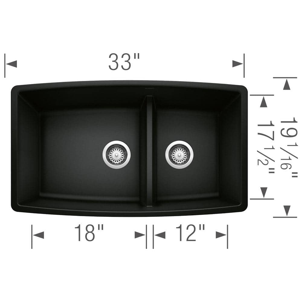 Coal Black Granite Composite Double Bowl Drop-In Kitchen Sink