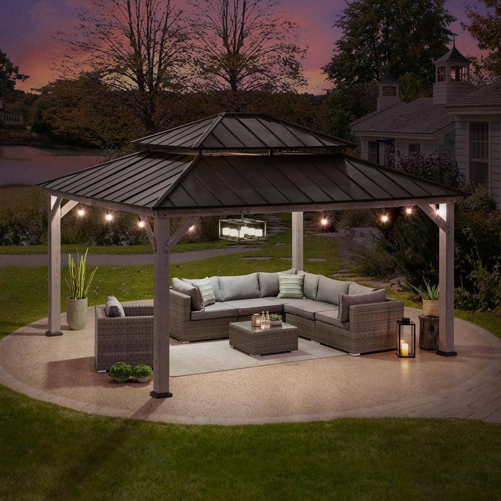 Archwood 13 ft. x 15 ft. Cedar Framed Gazebo with Black Steel Roof