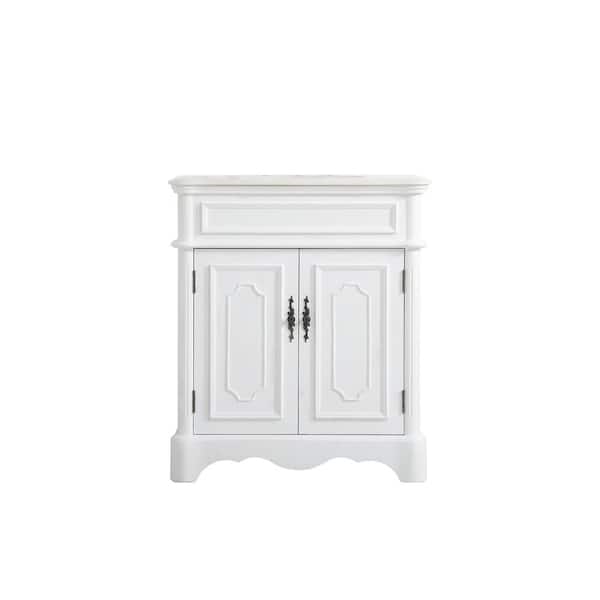 Unbranded Simply Living 30 in. W x 21.5 in. D x 35 in. H Bath Vanity in Antique White with White Marble Top
