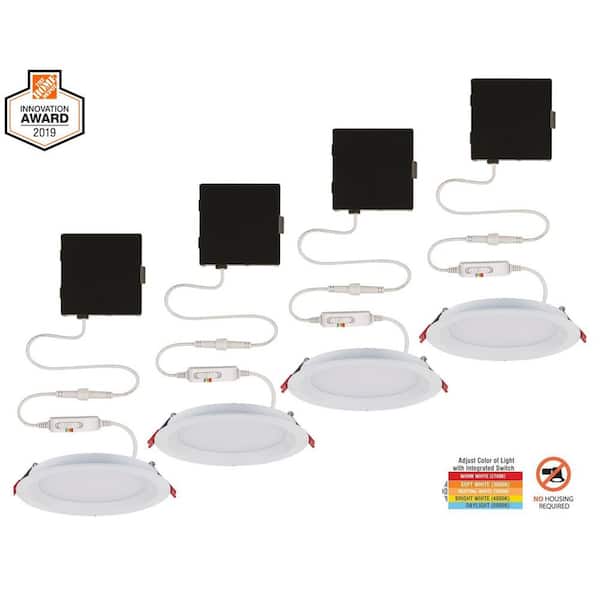 Commercial Electric Slim Baffle 4 in. Color Selectable New Construction and Remodel Canless Recessed Integrated LED Kit (4-Pack)