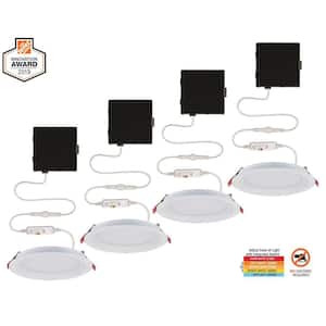 Slim Baffle Integrated LED 4 in Round Adj Color Temp Canless Recessed Light for Kitchen Bath Living rooms, White  4-Pack