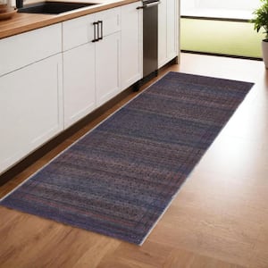 Blue Pink and Purple 3 ft. x 8 ft. Floral Area Rug