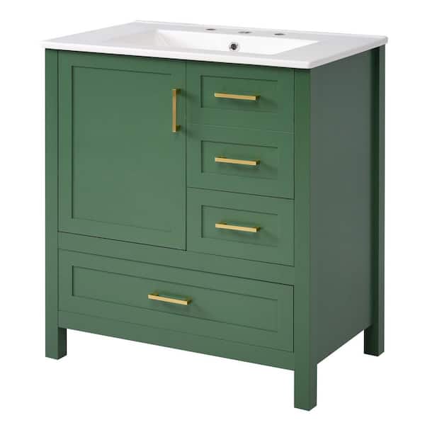 30 in. W x 18.3 in. D x 34 in. H Single Sink Freestanding Bath Vanity in Green with White Ceramic Top