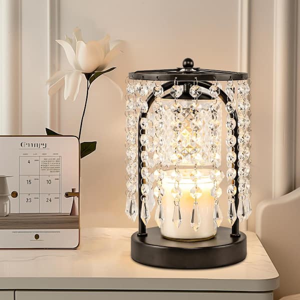 YANSUN 12 in. Black Crystal Candle Warmer Lamp with Timer, Adjustable Height, Electric Heater for Large Jar Candles(with Bulbs)