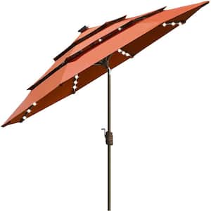 Elite Shade10-Year-Non-Fading Sunumbrella Solar 9 ft. 3-Tiers Market Umbrella with 80 LED Lights Patio UmbrellasRust