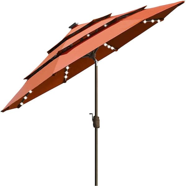 Tradesparker 10-Year-Non-Fading Sunumbrella Solar 9 ft. 3-Tiers Market Umbrella with 80 LED Lights Patio UmbrellasRust