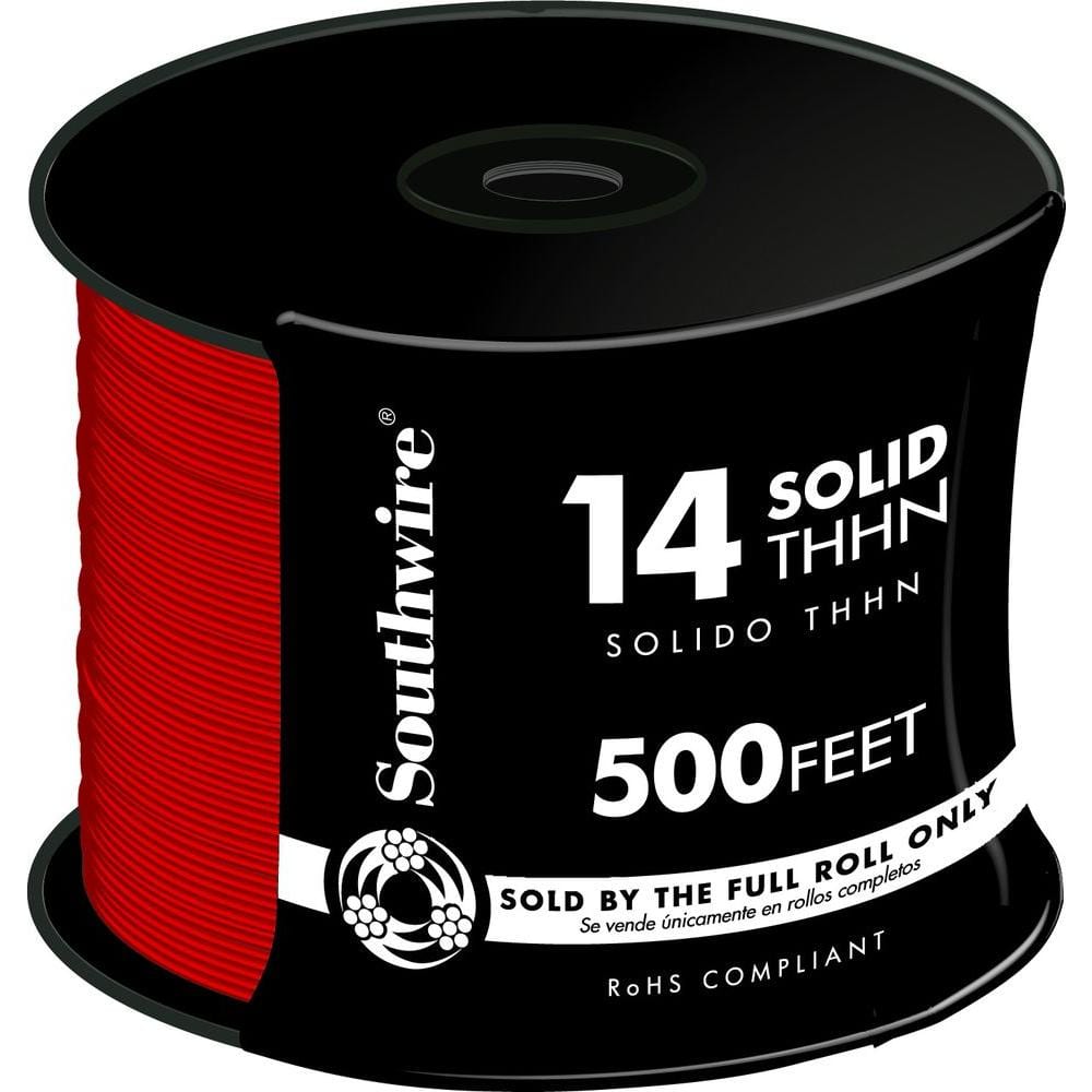 Southwire 500 ft. 14-Gauge Red Solid CU THHN Wire