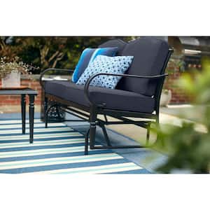 Laurel Oaks Black Steel Outdoor Patio Glider with CushionGuard Sky Blue Cushions