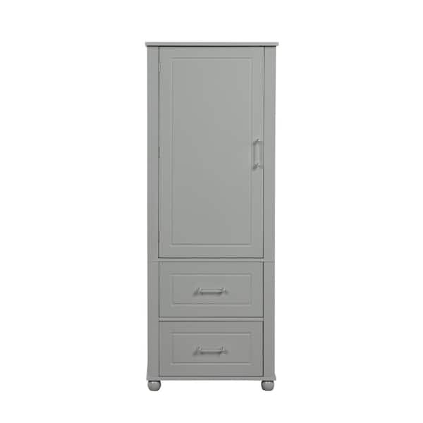 23 in. W x 15.9 in. D x 61.4 in. H Gray Tall Bathroom Storage Cabinet with Two Drawers and Adjustable Shelf