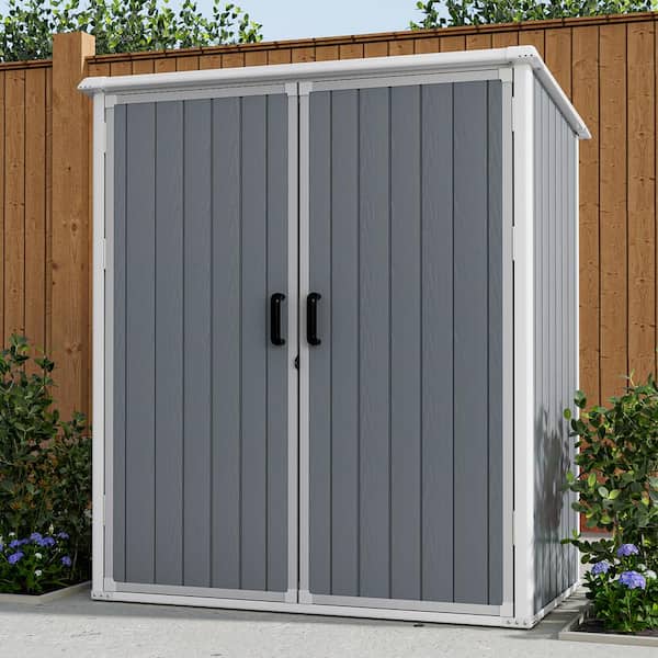 Sizzim 5 ft. W x 3 ft. D Outdoor Gray Resin Storage Plastic Shed with Shelf Supports and Floor (13 sq. ft.)