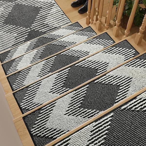 15 pack 8"x30" 3D Peel & Stick Stair Treads - Non-Slip Washable for Indoor Wood Steps, Kids/Dogs, Black