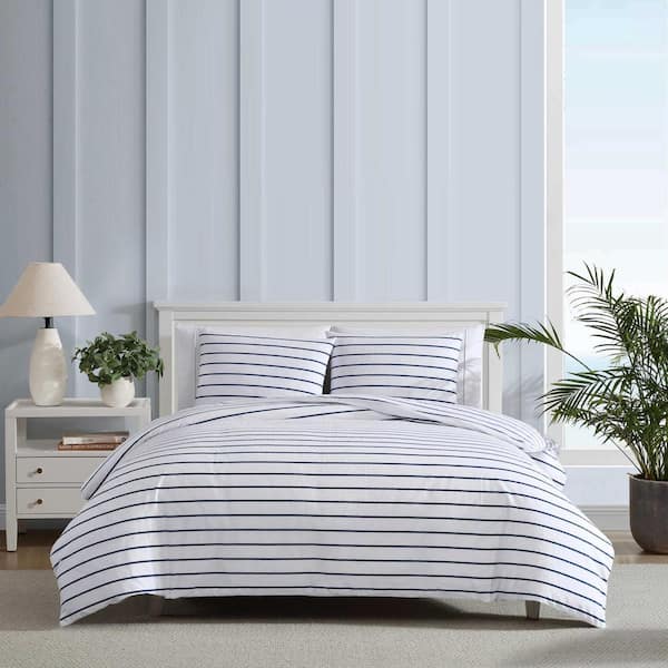 Nautica Brenton Stripe 3-Piece Navy Blue Cotton Full/Queen Duvet Set