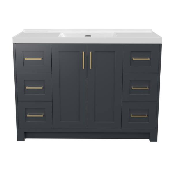 NTQ 48 in. W x 22 in. D x 34 in. H Single Sink Bath Vanity in Dark Gray Bathroom Vanity Cabinet with White Solid Resin Top